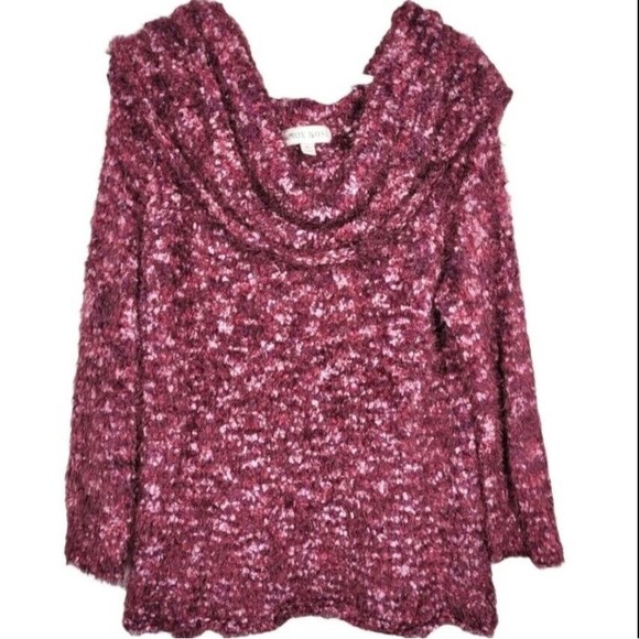 Knox Rose NEW Off Shoulder Eyelash Pullover Sweater Brandy Wine Women's Sz Large - Picture 10 of 12